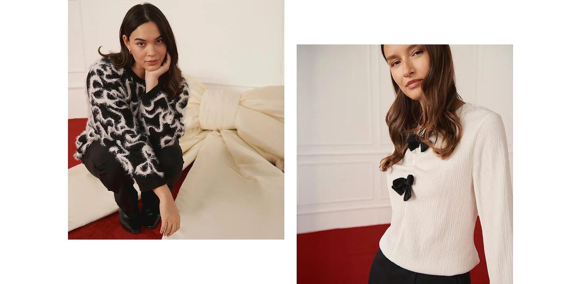 Trendy - Jacquard-genser av myk viskosemiks - sort//naturhvit sløyfer