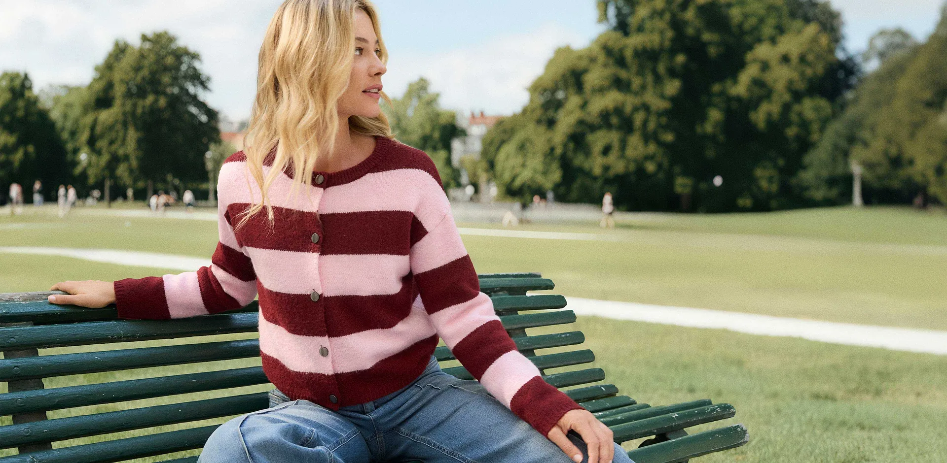 Trendy - Finstrikket cardigan - krystallrosa/rubinrød stripemønster
