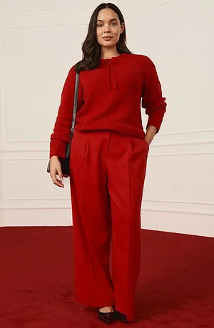 Dame - Grovstrikket genser med knyting - chilirød