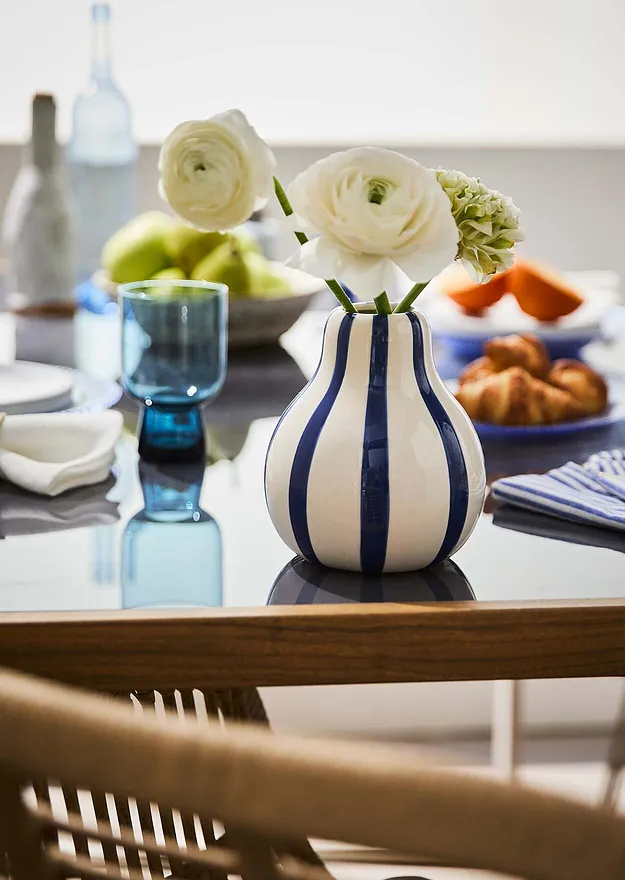 Hjem - Stripete vase - hvit/blå