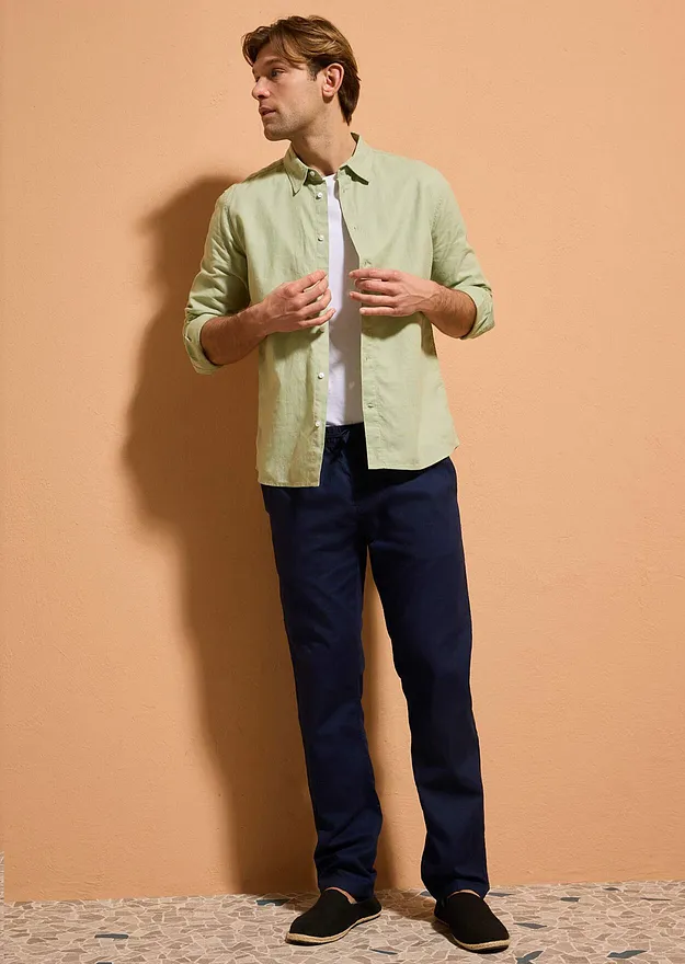 Herre - Langarmet skjorte av kjølende linmiks, Modern Fit - blekgrønn