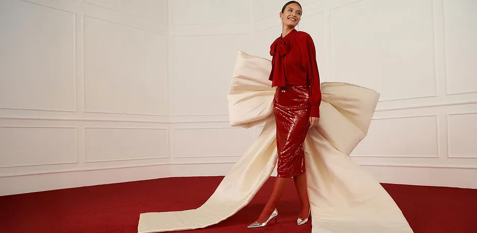 Dame - Bluse med sløyfe - chilirød