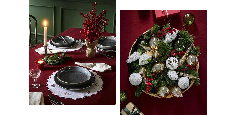 Hjem - Spisebrikker i økologisk bomull (2-pack) - hvit/rød