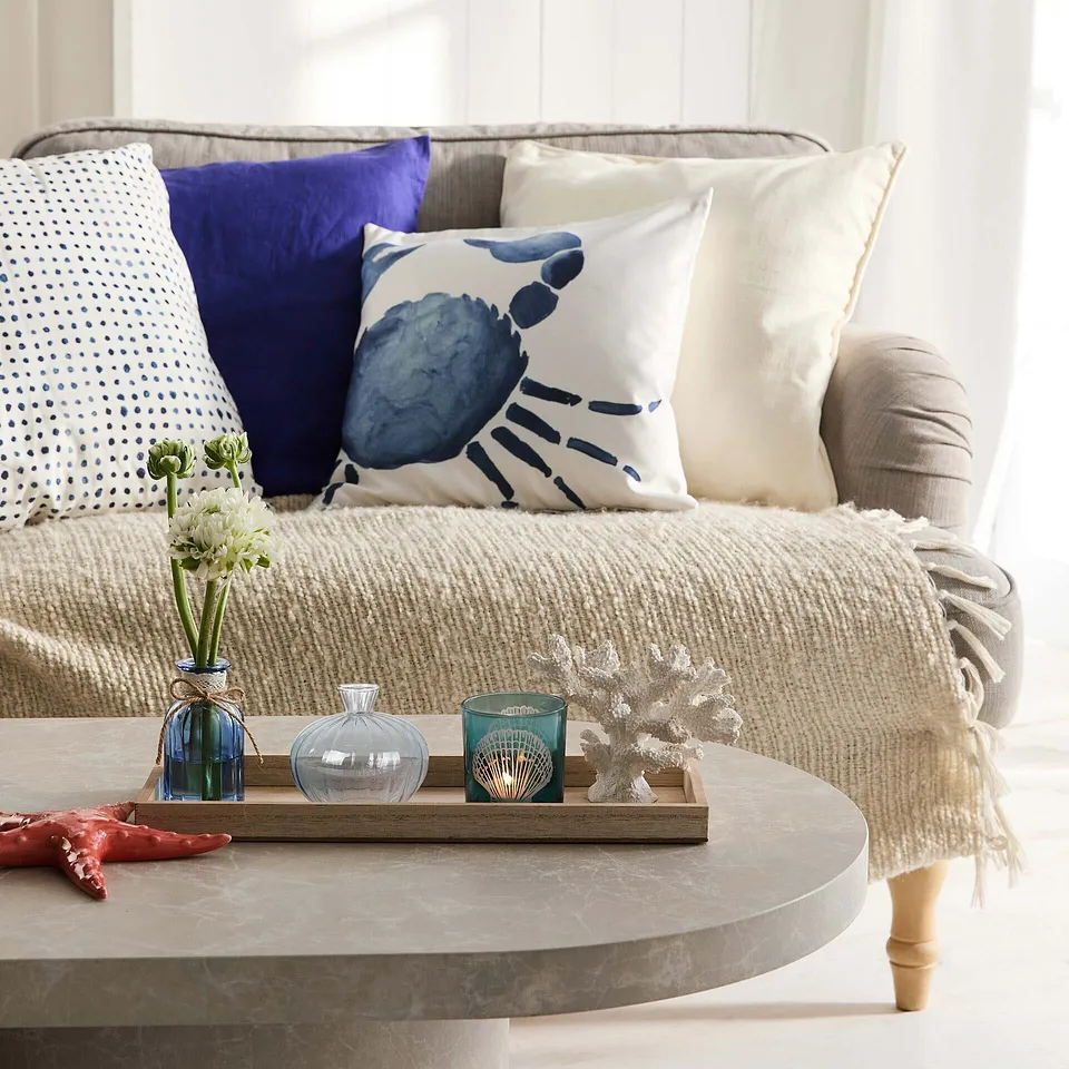 Hjem - Putetrekk med digitaltrykk - hvit/blå