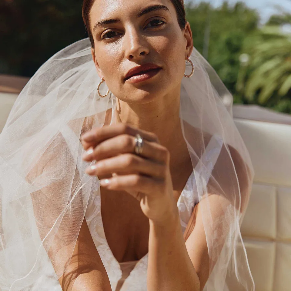 Dame - Brudeslør i transparent materiale - hvit 140 cm