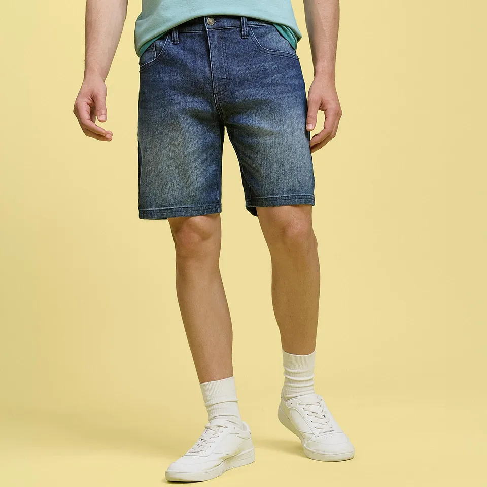 Herre - Shorts i lett denim med stretchlinning, Relaxed fit - mørkeblå denim