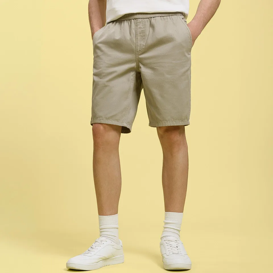 Herre - Pull on-bermudashorts i 100% bomull, Regular fit - new khaki