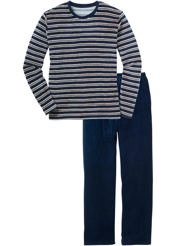 Pyjamas av mykt fløyelsmateriale med lange ermer, bonprix