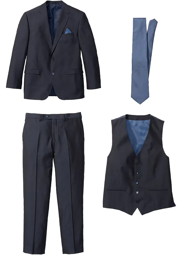 Dress (4-delt sett): blazer, bukse, vest, slips, Regular Fit, bonprix
