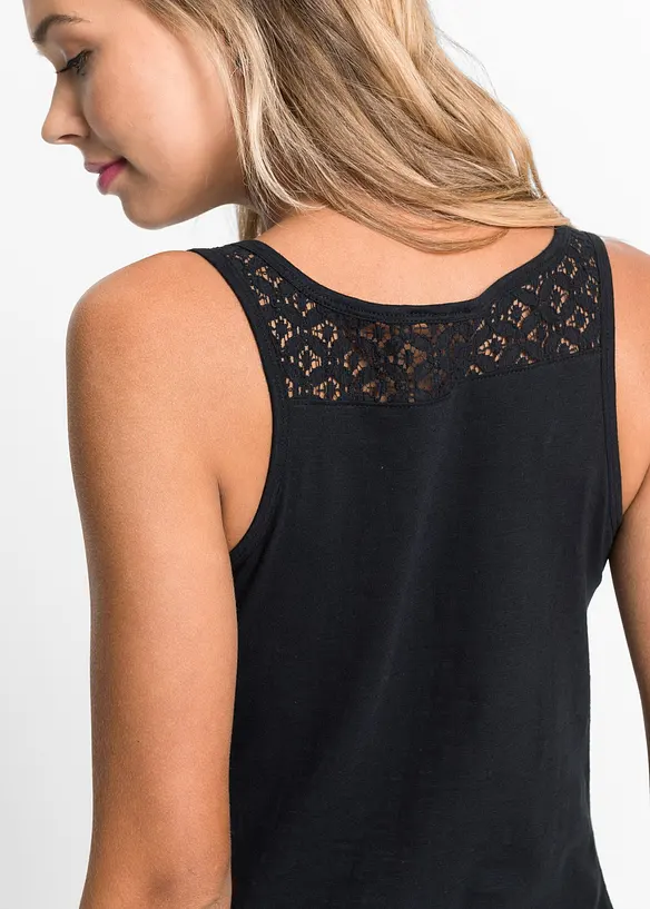 Singlet i bomull med blonder, bonprix
