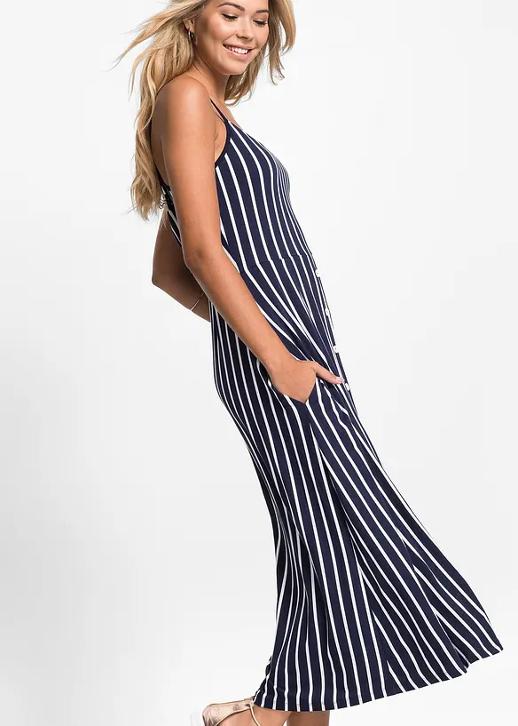 Sommerlig jerseykjole med knappestolpe og striper, bonprix