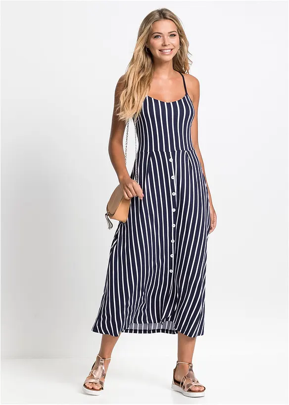 Sommerlig jerseykjole med knappestolpe og striper, bonprix