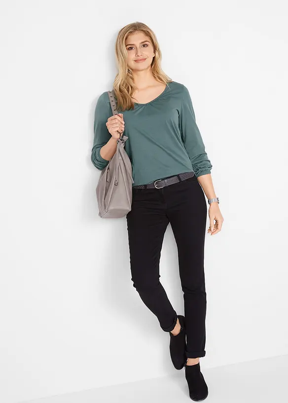 Langermet topp i 100% bomull med strikk, bonprix