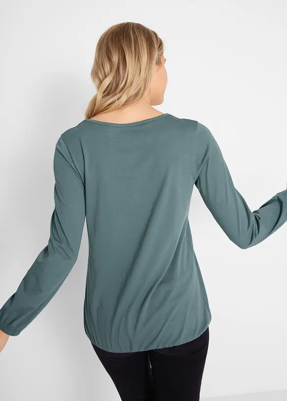 Langermet topp i 100% bomull med strikk, bonprix