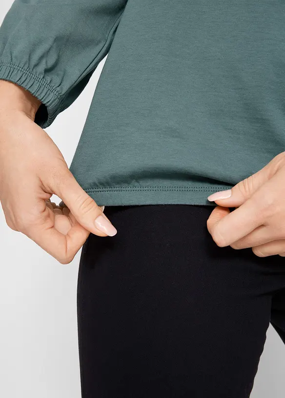 Langermet topp i 100% bomull med strikk, bonprix