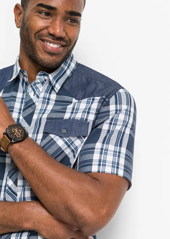 Kortermet skjorte med denim-besetning, bonprix