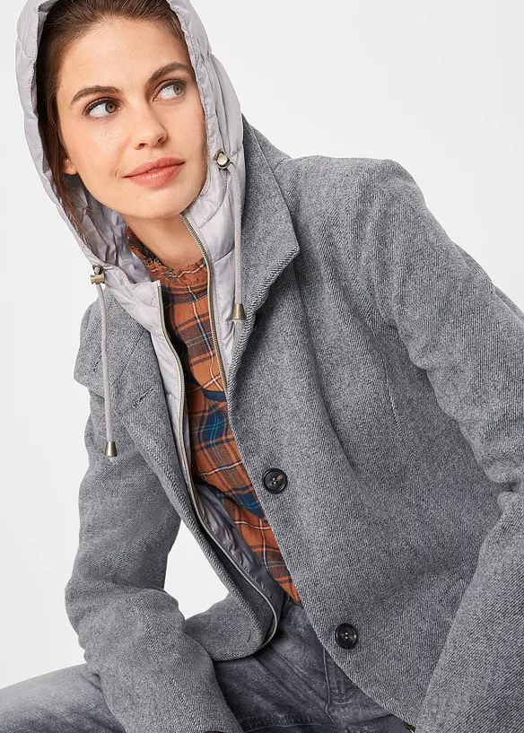 Kort vinterjakke med ull-look, 2 i 1-look, bonprix