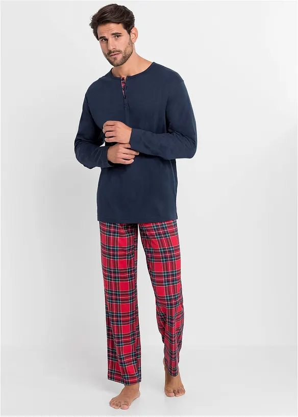 Pyjamas av 100% bomull med knappestolpe og lange ermer, bonprix
