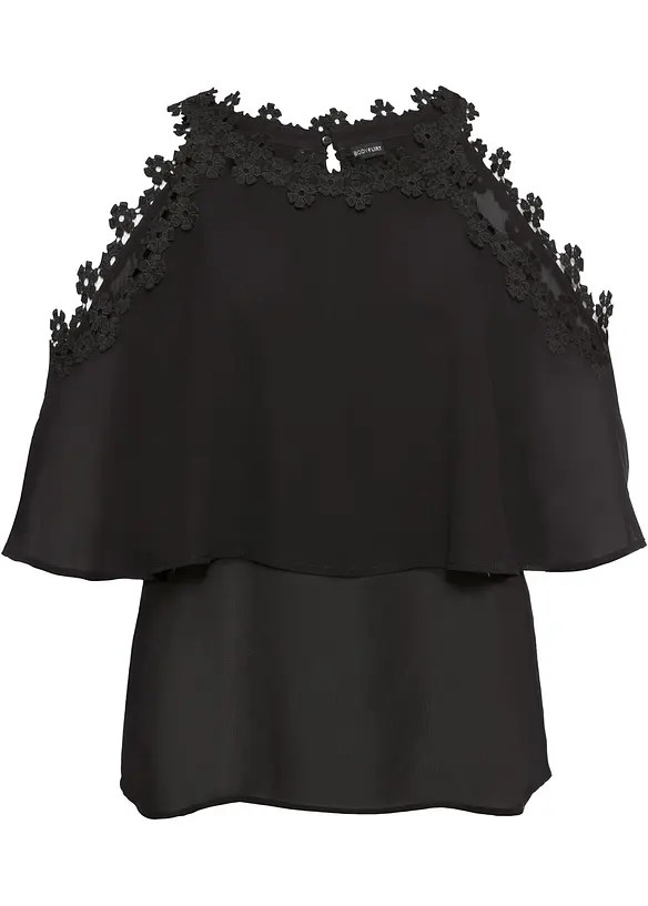 Cold-shoulder-bluse med blonde, BODYFLIRT