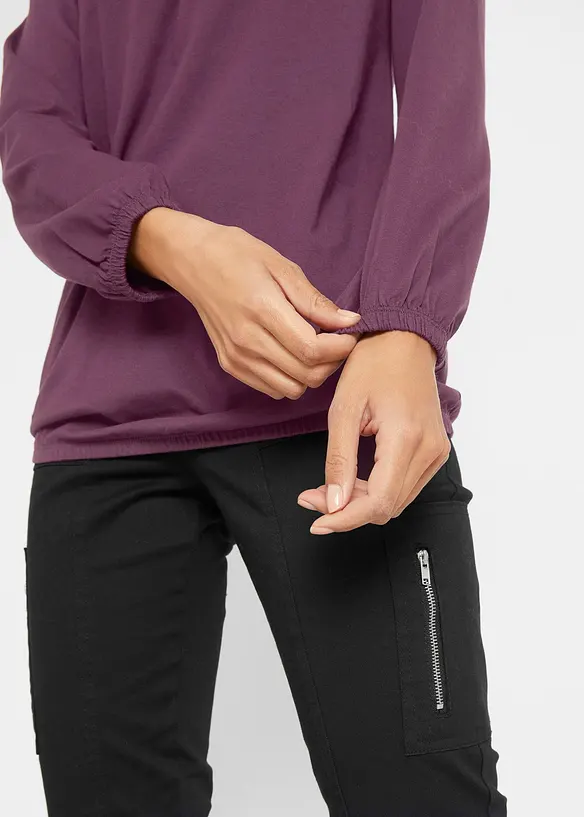 Langermet topp i 100% bomull med strikk, bonprix