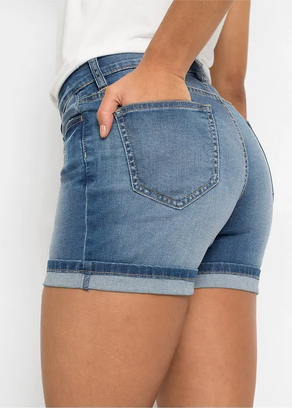 Denimshorts Mid Waist med pynt, bonprix