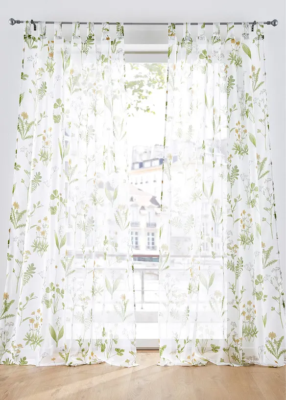 Gardin med blomsterprint, med resirkulert polyester (1-pack), bonprix
