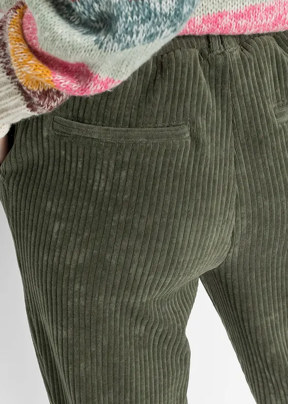 Bukse i kordfløyel-look med elastisk linning, bonprix