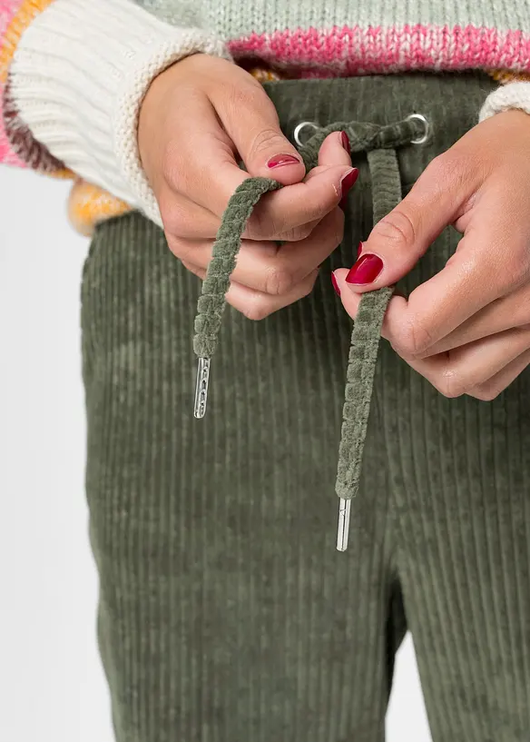 Bukse i kordfløyel-look med elastisk linning, bonprix