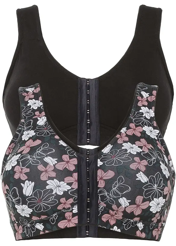 BH uten bøyle med lukning foran og bomull (2-pack), bonprix