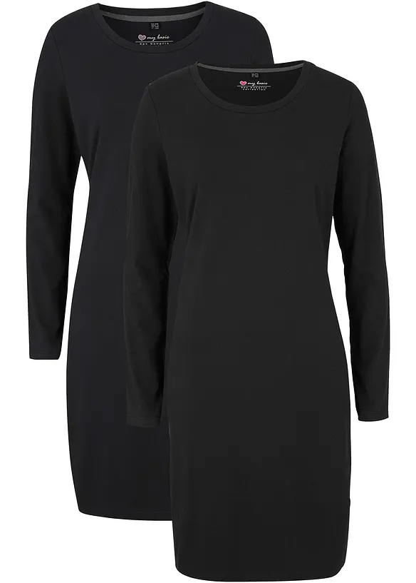 Figurnær jerseykjole i bomull med stretch (2-pack), bonprix