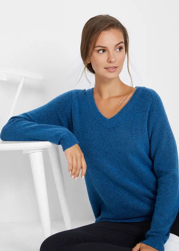 Strikket genser med V-hals, Oversized Fit, bonprix