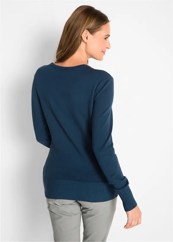 Finstrikket genser med V-hals, bonprix