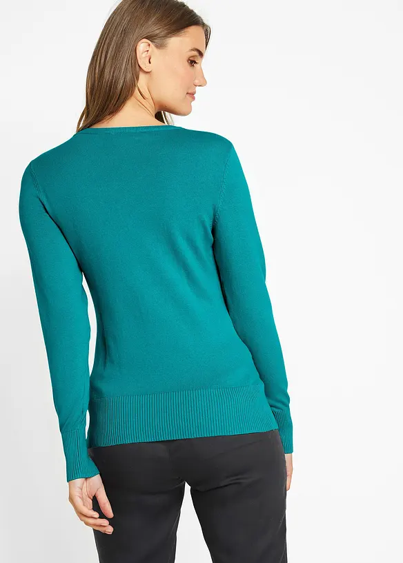 Finstrikket genser med V-hals, bonprix