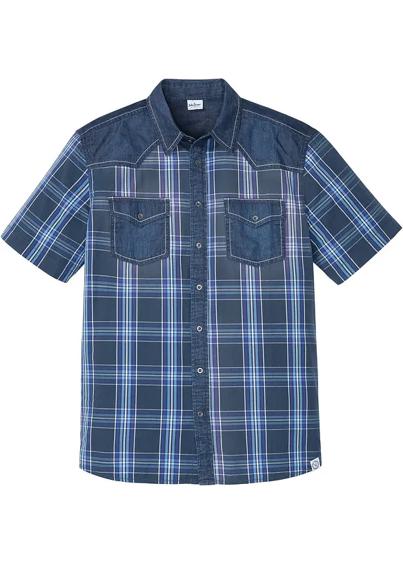 Kortermet skjorte med denim-besetning, bonprix