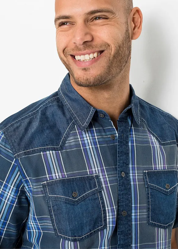 Kortermet skjorte med denim-besetning, bonprix