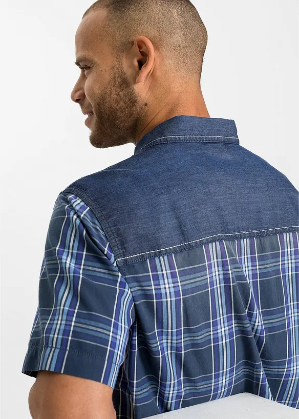 Kortermet skjorte med denim-besetning, bonprix