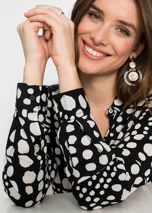 Lang bluse med print av lett viskose, bonprix