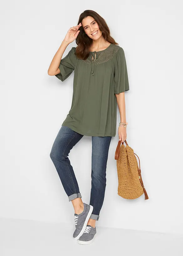 Lang tunika av crinkle, kort arm, bonprix