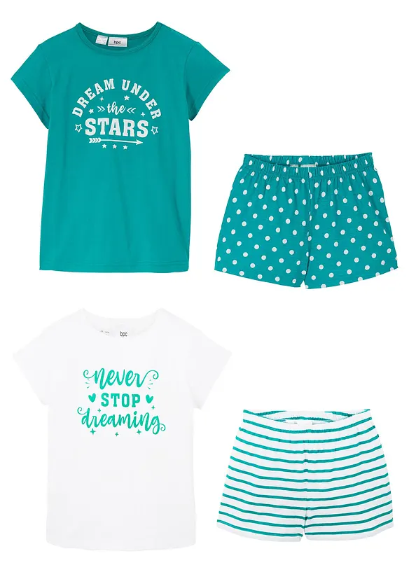 Kort pyjamas av 100% bomull med korte ermer (4-delt sett), bonprix