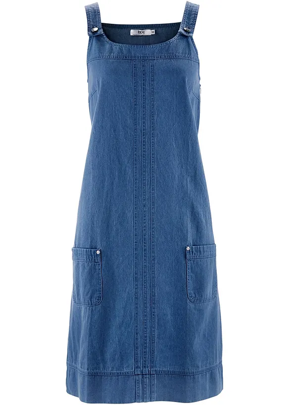 Knelang kjole i bomullsdenim med seler, bonprix