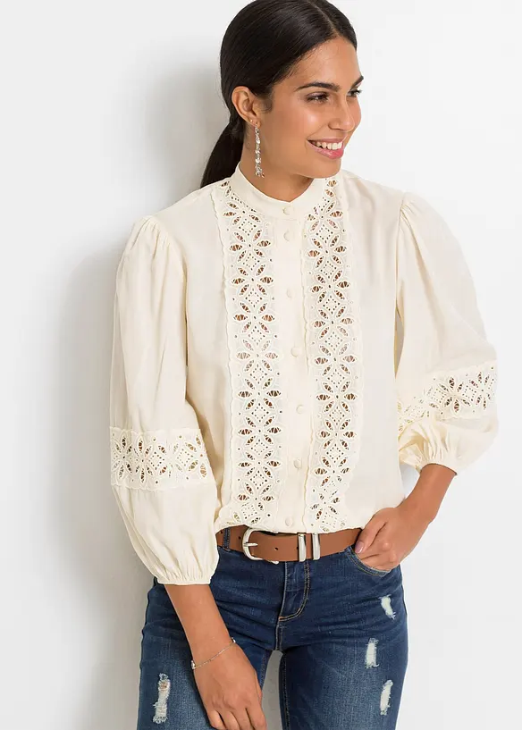 Bluse i myk viskosemiks med blonder, bonprix