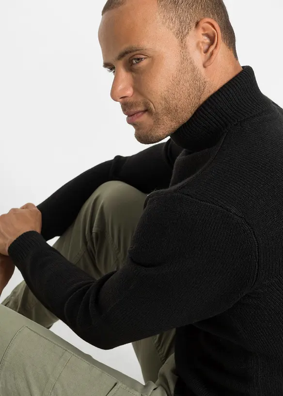 Varm genser med rullekrage og ribbestrikkede kanter, bonprix