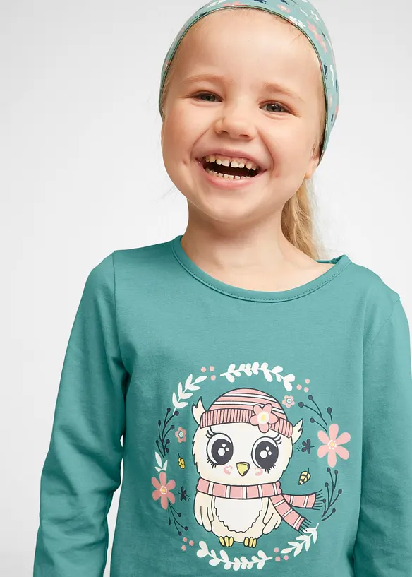 Langermet topp, skjørt, leggings, hårbånd til jente (4-delt sett), bonprix