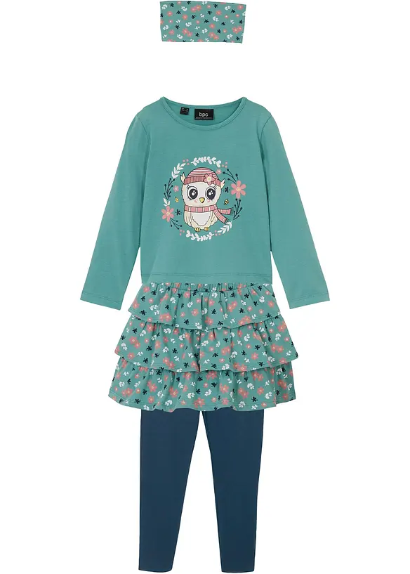 Langermet topp, skjørt, leggings, hårbånd til jente (4-delt sett), bonprix