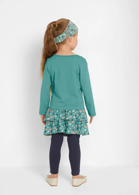 Langermet topp, skjørt, leggings, hårbånd til jente (4-delt sett), bonprix