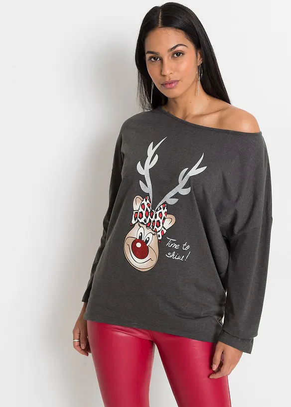 Off shoulder-topp med julemotiv, bonprix