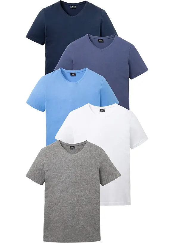 T-skjorte med V-hals (5-pack), bonprix