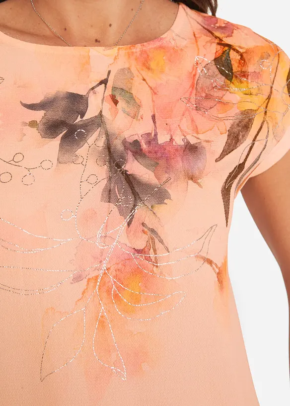 Trikotbluse med blomstertrykk, bonprix