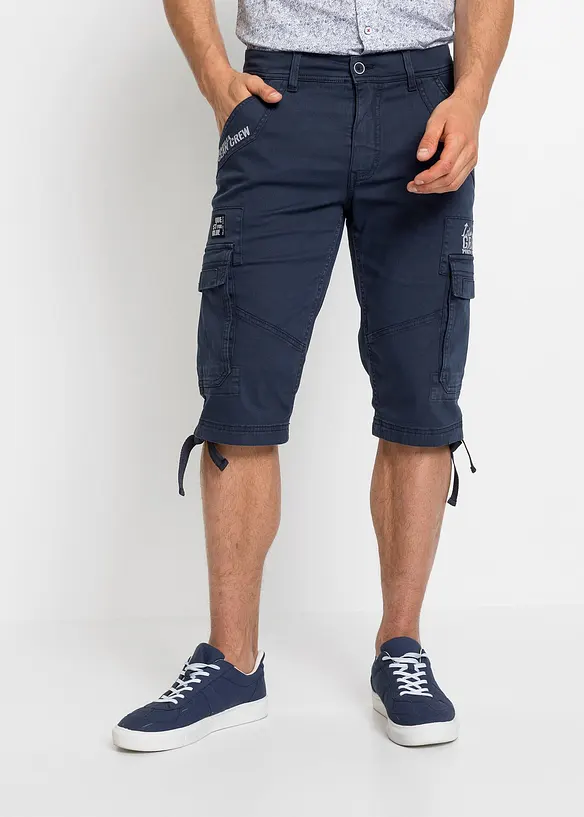 Bermudashorts i lang modell med stretch og cargolommer, Regular Fit, bonprix
