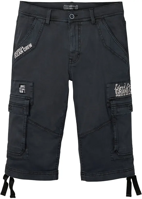 Bermudashorts i lang modell med stretch og cargolommer, Regular Fit, bonprix